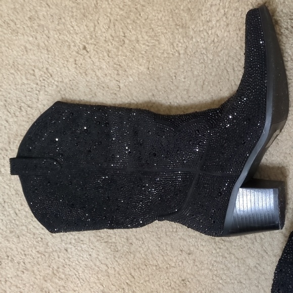 Black Rhinestone Mid Calf Boots Size 7 - Picture 7 of 11